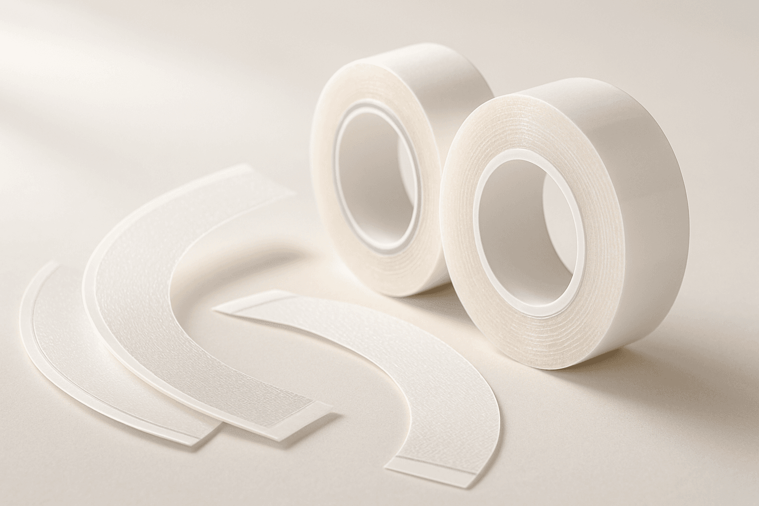 Detalhe macro de fitas adesivas Walker Tape para prótese capilar